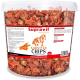 Behälter mit Supravit Karotten Chips, 2kg getrocknete Karottenchips für Pferdefutter, hergestellt in Deutschland, mit Fütterungshinweisen.