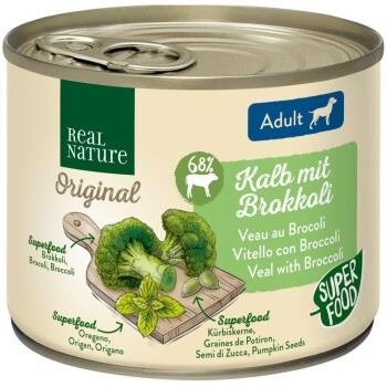 Original Superfood Nassfutter für Hunde Adult Kalb mit Brokkoli 6x200 g