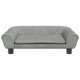 Graues Haustiersofa mit abgerundeten Armen und Knopfdetails, mit einem abnehmbaren Kissen auf einem stabilen Untergestell.