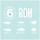 Helle blaue Hintergrund mit weißem Text "DIE ERSTEN 6 ZUTATEN ROH" und Silhouetten von Lachs, Hering, Hecht, Barsch, Flunder und Scholle.