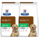 Hill's Prescription Diet Mobility Hundefutterbeutel, mit einem Golden Retriever, beschriftet mit "j/d reduzierte Kalorien" und "Vom Tierarzt empfohlen."
