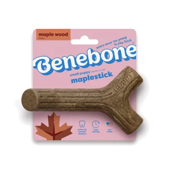 A textured, brown dog chew toy shaped like a branch, designed for pets to chew and play with.
