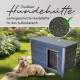 Blaues Hundehaus für draußen mit beigefarbenem Hund; sichtbarer Text: 'Outdoor Hundehütte wettergeschützte Hundehütte für den Außenbereich'.