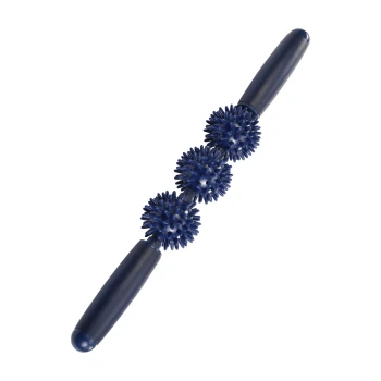 Blaues Haustierspielzeug mit drei stacheligen Bällen, die durch Griffe verbunden sind, entworfen zum Kauen und Spielen.