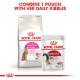 Royal Canin pet food: Feline Preference Protein Exigent bag and Instinctive pouch, with "COMBINE 1 POUCH WITH HER DAILY KIBBLES."