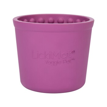 Lila LickiMat Yoggie Pot Haustier-Futternapf mit strukturierter Innenseite für langsames Fressen und Lecken.