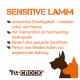 'Sensitive Lamm' Hundefutter bietet reduziertes Protein, hochwertiges Inulin, Vorteile für die Darmgesundheit und Fleisch von Weide-Schafen. Fitt-Crock®-Logo enthalten.