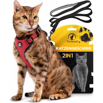 Katzengeschirr mit Leine rot S