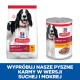 Produkty karmy dla psów z Hill's Science Plan, z torbą suchej karmy i puszką mokrej karmy, obie oznaczone "Dorosły 1-6" z kurczakiem.