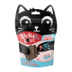 Schwarze katzenmotivierte Verpackung für "Lucky Lou's Beef Sticks" mit "DER ECHTE GESCHMACK!" und "GLÜCKLICHE!" und Zutaten: Huhn und Rind.