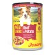 Dose Josera Hundefutter mit Aufschrift 'Meat Lovers — Beef with Potato', zeigt einen lächelnden Hund und deutlich sichtbare Schriftzüge 'Adult' und 'Grain Free'.