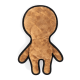 Ein plüschiges, gestepptes Hundespielzeug in Form einer humanoiden Figur, mit einer weichen braunen Textur und schwarzem Rand um die Kanten.