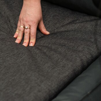 tierlando® Premium Visco-Schaumstoffschichten mit Dicke: M-L (6 cm) und XL-XXXL (9 cm), zeigt die Materialzusammensetzung.