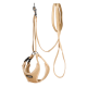 Ensemble harnais et laisse pour animaux de compagnie beige, avec un design en maille respirante et des sangles ajustables, avec une étiquette logo noire.