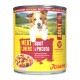 Dose Josera Hundefutter mit einem lächelnden Hund; Aufschrift: 'Meat Lovers Beef with Potato', 'Adult', 'Grain Free'.
