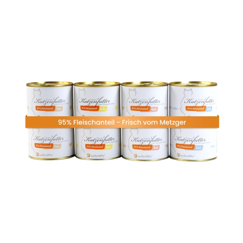 Lucky-Kitty Katzenfutter Probeset Premium-Qualität (8 x 200 Gramm = 1,6kg)