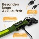 Grüne Haustierleine mit USB-C-Ladeanschluss, mit Text über lange Akkulaufzeit (7-8 Stunden) und 300 mAh Kapazität.