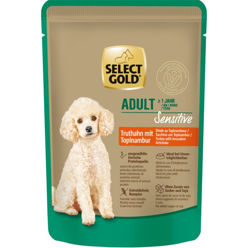 SELECT GOLD natvoer hond Sensitive Adult Kalkoen met aardpeer 12x100 g