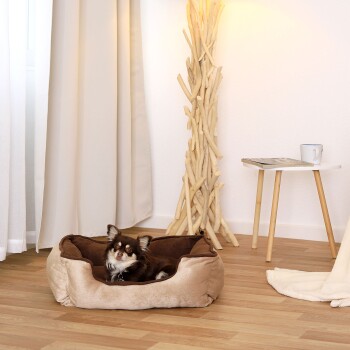 lionto 2-in-1 Hondenbed met comfortabele Instap, Knus Huisdierenbed omkeerbaar voor Honden en Katten, (S) 60x50 cm, Hondenkussen in Onderhoudsvriendelijke Suède-Look, Grijs