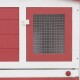 Rotes Haustierhaus mit weißem Rand, ausgestattet mit einem Netzfenster und einem Riegel, entworfen für kleine Tiere.