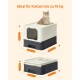 Katzenstreu-Box mit einer Katze, die oben sitzt, mit beschrifteten Abmessungen: Höhe 37,8 cm, Breite 42,5 cm, Tiefe 54,3 cm, ideal für Katzen bis zu 15 kg.