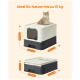 Katzenstreu-Box mit einer Katze, die oben sitzt, mit beschrifteten Abmessungen: Höhe 37,8 cm, Breite 42,5 cm, Tiefe 54,3 cm, ideal für Katzen bis zu 15 kg.