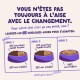Infographie pour animaux en français : « Vous n'êtes pas toujours à l'aise... ». Trois gamelles (Jour 1–3) montrant Jour 1–2 : 50 % pâtée actuelle + 50 % nouvelle, puis Jour 3 : 100 % nouvelle.