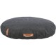 Runder, dunkelgrauer Hundebett mit einem nautischen Ankerdesign, mit einem Lederetikett und einem Seilgriff für einfaches Tragen.