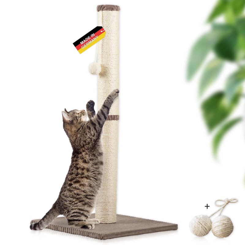 Rohrschneider ® Kratzbaum L, mit Katzenspielzeug, Bodenplatte mit Cordbezug