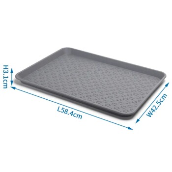 Grauer Haustiertray mit den Abmessungen: Länge 58,4 cm, Breite 42,5 cm, Höhe 3,1 cm, mit einer strukturierten Oberfläche.