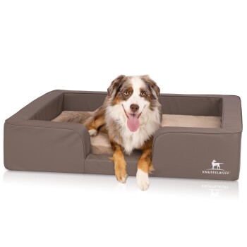 orthopädisches Hundebett mit Wendekissen aus Kunstleder Indianapolis grau M-L