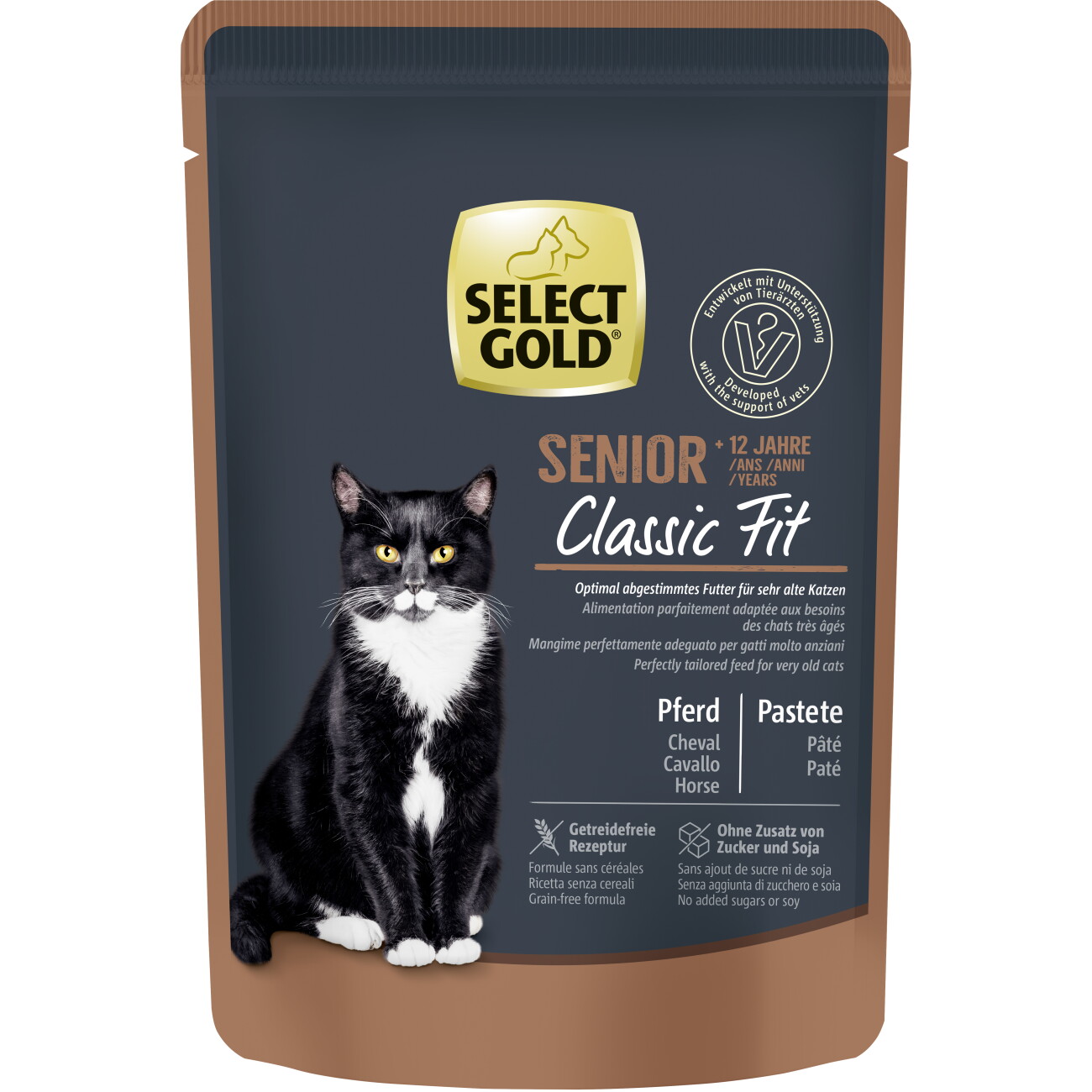 SELECT GOLD Classic Fit Nassfutter Katze, Senior +12, Pferd 12x85 g