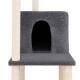 Grau Katzenbaum mit einer gemütlichen Versteckhöhle und Kratzpfosten, entworfen für den Komfort und das Spiel von Katzen.