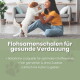 Verpacktes Produkt für Haustiere, das "Flohsamenschalen" für Hunde und Katzen enthält, mit Angaben zur 99%igen Reinheit und Verdauungsvorteilen.