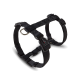 Schwarzes verstellbares Nylon-Hundegeschirr mit Schnellverschlussschnalle, mit 'WOLTERS'-Beschriftung und Metall-D-Ring.