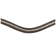 Ein stilvolles braunes Hundehalsband mit einer Reihe glänzender metallischer Nieten in der Mitte, entworfen für Haltbarkeit und Mode.