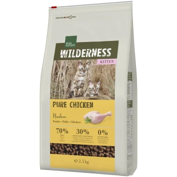 WILDERNESS Trockenfutter Katze, Kitten, Pure Chicken 2,5 kg 2,5 kg Sack Real Nature Wilderness Kittenfutter mit verspielten Kätzchen, beschriftet mit "Reines Huhn" (70% Huhn, 30% Gemüse, keine Körner).