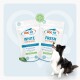 Border Collie neben zwei Dog Fit-Beuteln: 'WHITE dental plus' und 'FRESH oral hygiene', 100% VEGAN-Siegel.