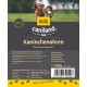 Verpackung für Caniland Kaninchenohren, einen natürlichen Hundekauartikel, mit zwei spielenden Hunden, Nährwertinformationen und Fütterungshinweisen.