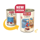 Deux boîtes de nourriture pour chats Animonda Carny Adult, ancien et nouveau design, comprenant bœuf et morue avec racines de persil, et une image de chat.