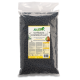 Schwarzkümmelpellets in einer klaren Plastiktüte mit einem Etikett, das ein Pferd zeigt, Produktname "Schwarzkümmel Pellet" und Nährwertangaben.