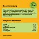 Emballage de nourriture pour animaux sur un fond jaune, listant les ingrédients allemands : 51% de viande, 95% naturel ; Valeurs nutritionnelles : Protéines 8,7%, Graisses 5,3%.