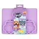 Moule à glace pour chien en silicone violet avec un design d'empreinte de patte, étiqueté "Moule Smogoff pour glace à chien, grande taille," comportant trois compartiments pour friandises.