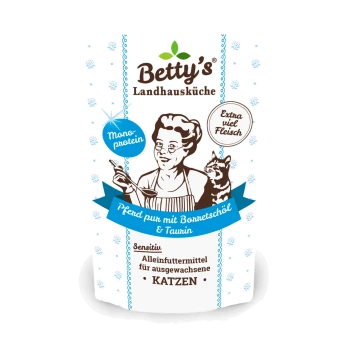 Betty's Landhausküche Katzenfutterbeutel — 'Pferd pur mit Bornetschöl & Taurin', Mono-Protein, Sensitiv für erwachsene KATZEN