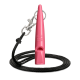 Pinkfarbige ACME Hundepfeife mit schwarzer Schnur und Metallclip, hergestellt in England, isoliert auf weißem Hintergrund.