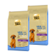 Zwei Beutel Select Gold Hundefutter mit der Aufschrift "MAXI JUNIOR >25 KG" mit einer sensiblen Formel, mit einer Illustration eines braunen Hundes und Text auf Deutsch.