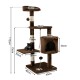 Katzenbaum mit mehreren Ebenen, Kratzpfosten und einem gemütlichen Versteck; Abmessungen: 112 cm Höhe, 40 cm Basis, mit einem verspielten Kätzchen.