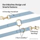 Helle blaue Hundeleine mit goldenen Beschlägen, in drei Längen verstellbar, mit Text, der ihr handgefertigtes Design und intelligente Funktionen hervorhebt.