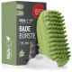 Grüne Haustierbadebürste mit massierenden Borsten, verpackt in einer Box mit der Aufschrift "BADE BÜRSTE" für alle Felltypen, mit Katzen und Hunden.