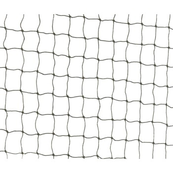 Eine Nahaufnahme eines schwarzen Haustiersicherheitsnetzes mit quadratischen Öffnungen, das zum Schutz von Haustieren entwickelt wurde und gleichzeitig Sichtbarkeit ermöglicht.